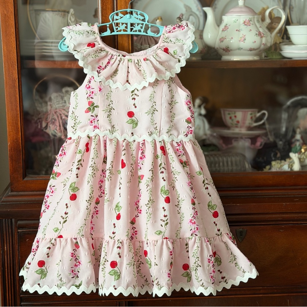 New Girls Pink Ruffle Dress with Ric Rac Trim